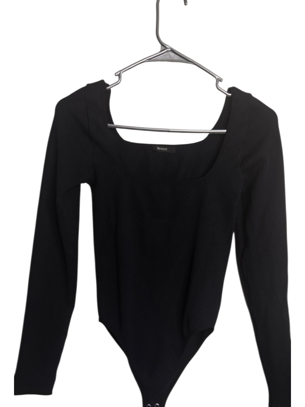 Forever 21 Black Long Sleeve Square Neck Bodysuit